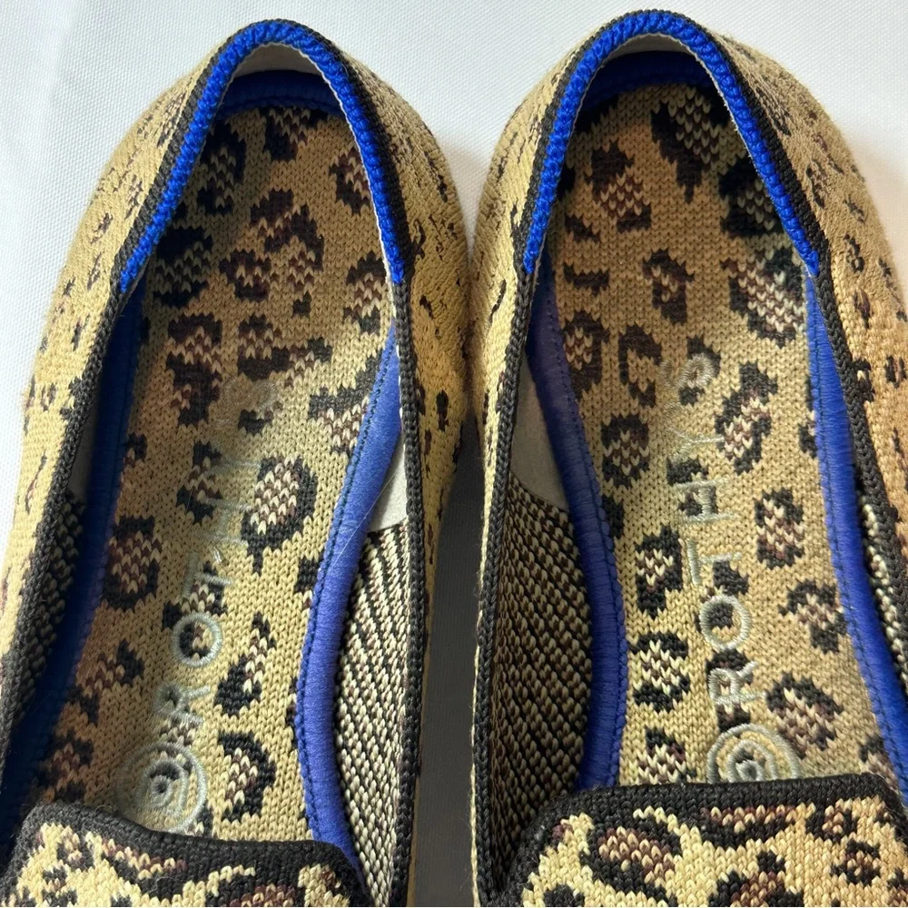 Rothy's Brown and Blue Leopard Print almond loafer